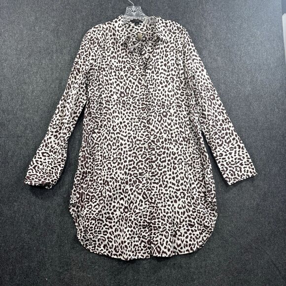 J.Crew Dress Voile Beach Shirt Women's Medium Biege Leopard Print - Picture 1 of 9